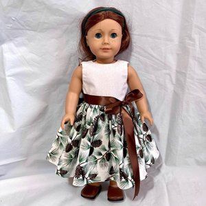 Doll Dress Pinecone Sparkle Winter Green Silver fits American Girl and 18” Dolls